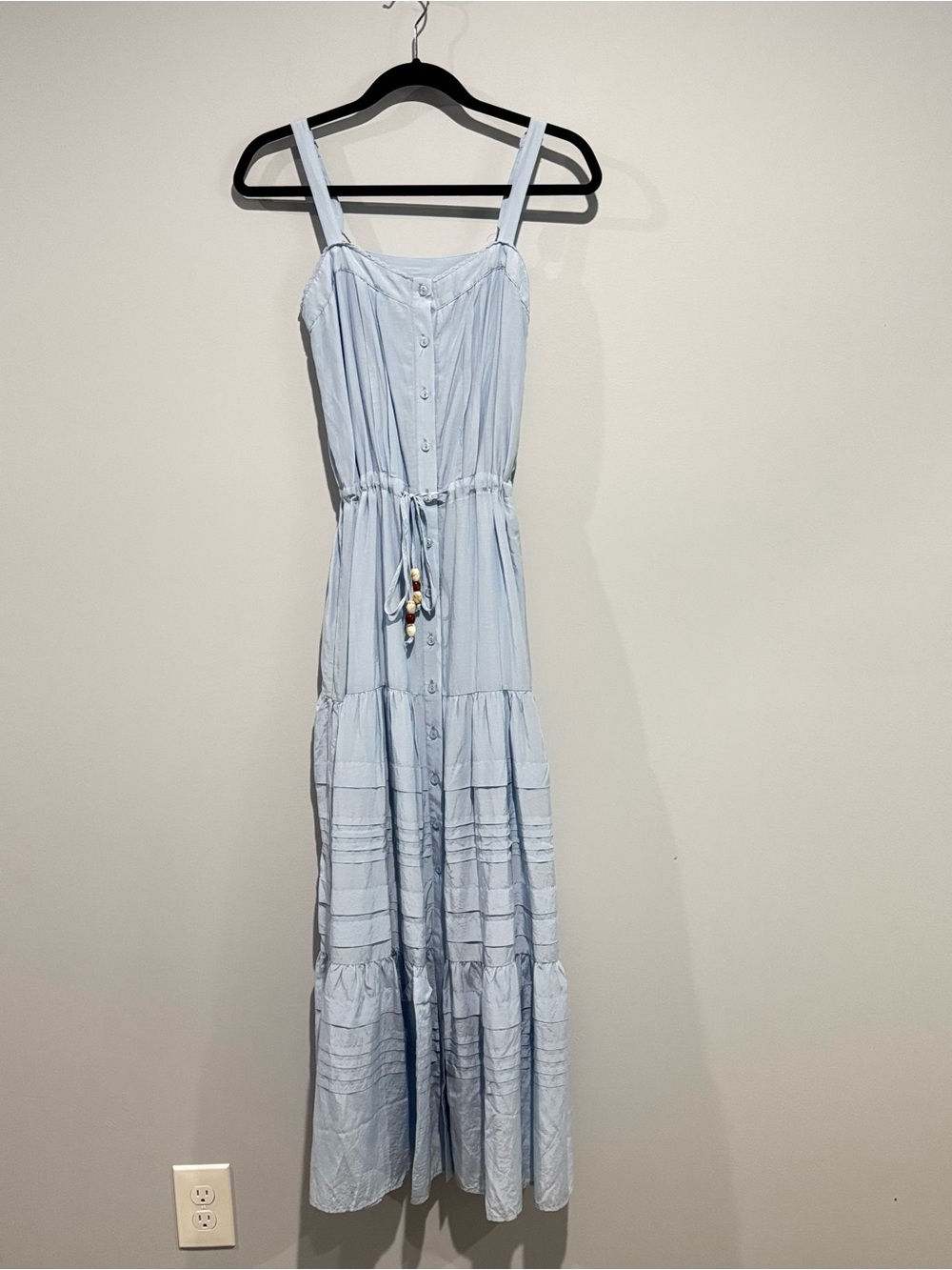 NWT YFB Light Blue Button-Front Maxi Dress with Tie Waist Size XS